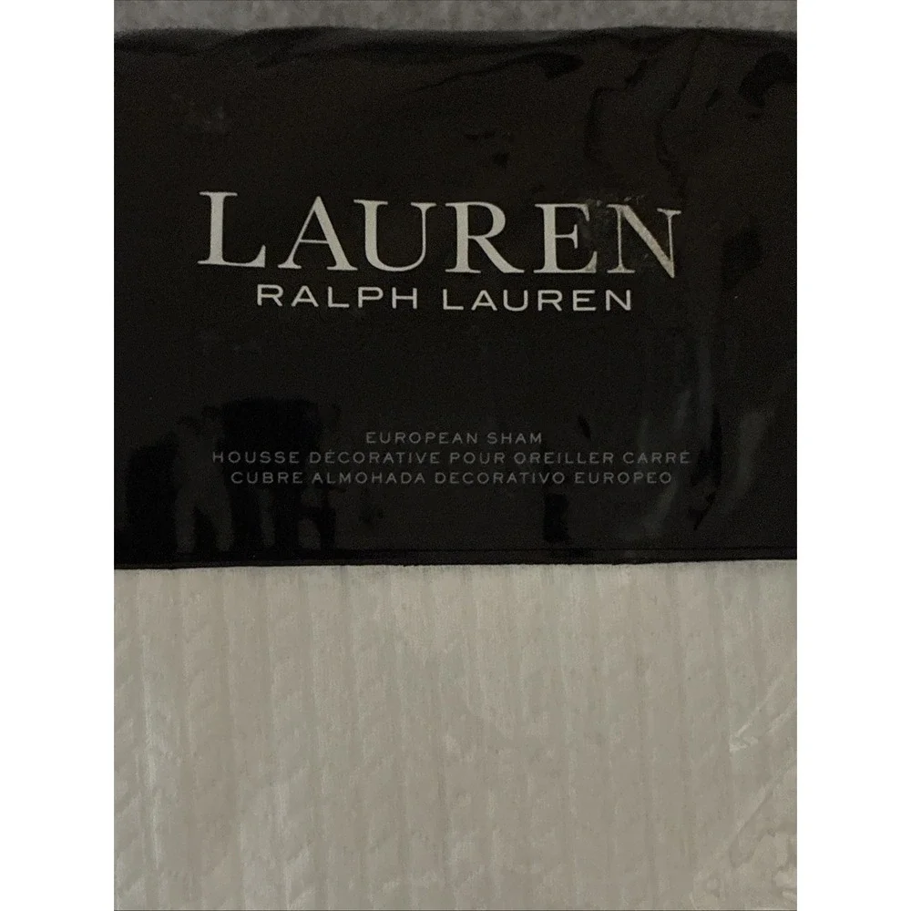 NEW Lauren Ralph Lauren Herringbone Euro Sham 26x26 White Pillow Cover
